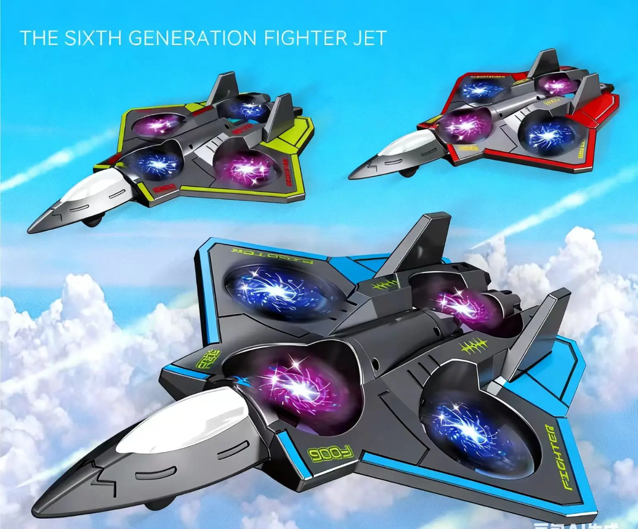 Sixth Generation Fighter Jet Toy | 360° Rotating Plane with LED Lights