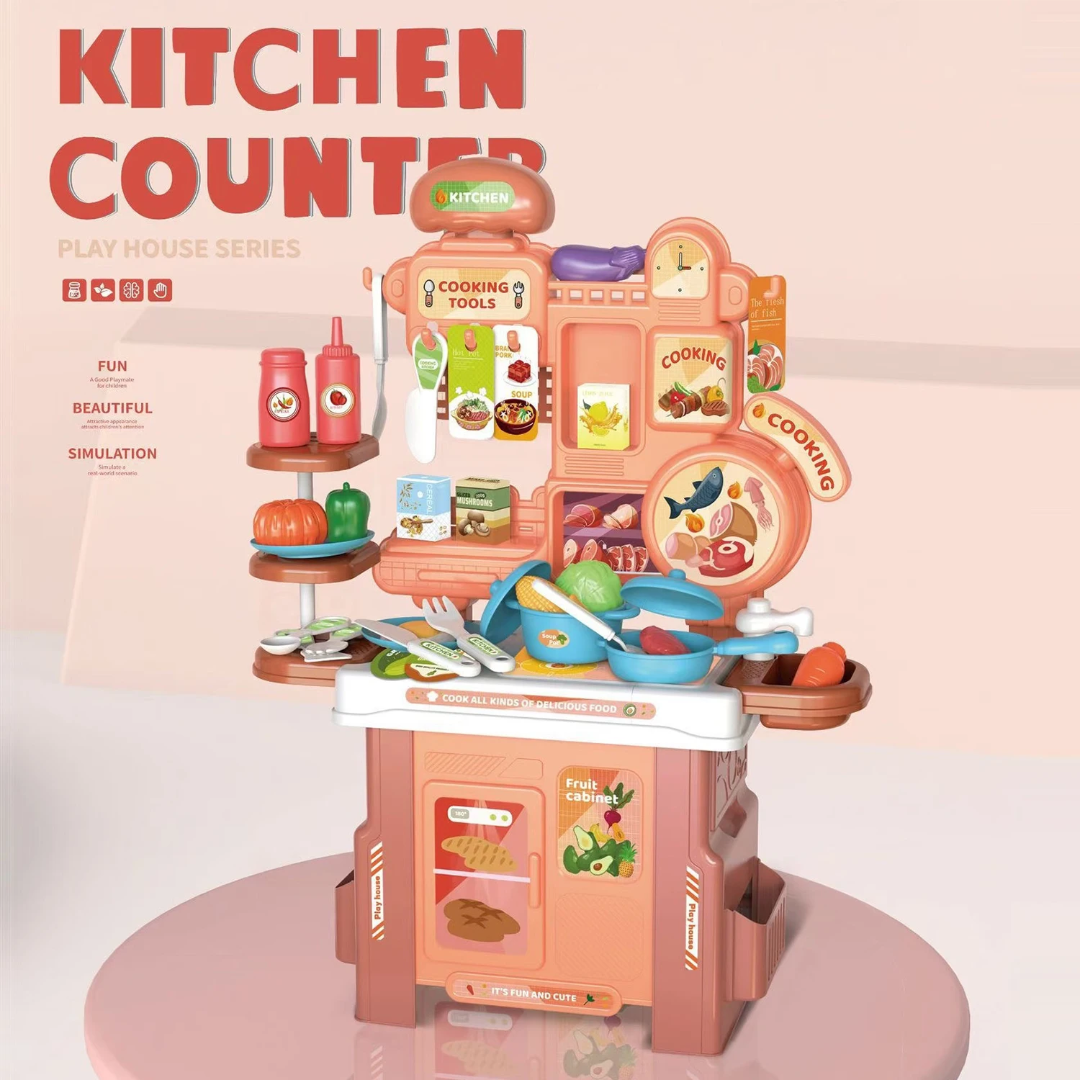42-Piece Kids Kitchen Counter Play Set | Pretend Cooking Toy for Children-Kitchen set