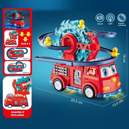 Electric Fire Truck Duck Roller Coaster Toy | Musical Duck Climbing Track for Kids