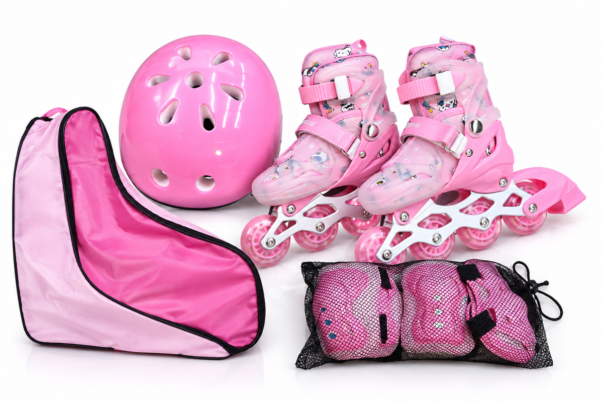 Kids inline skating shoes full set with safety guards and a bag