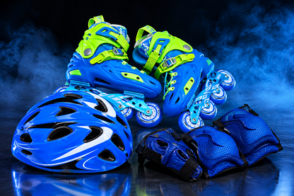 Kids hardboot skating with safety gear-rubber wheels