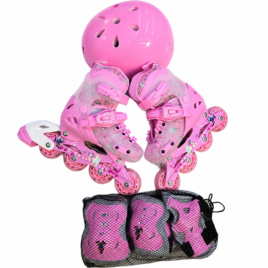 Complete Kids Adjustable Skating Shoes Set | Hardboot Inline Skates with Protective Gear
