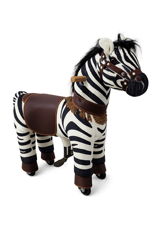 Kids ride on zebra