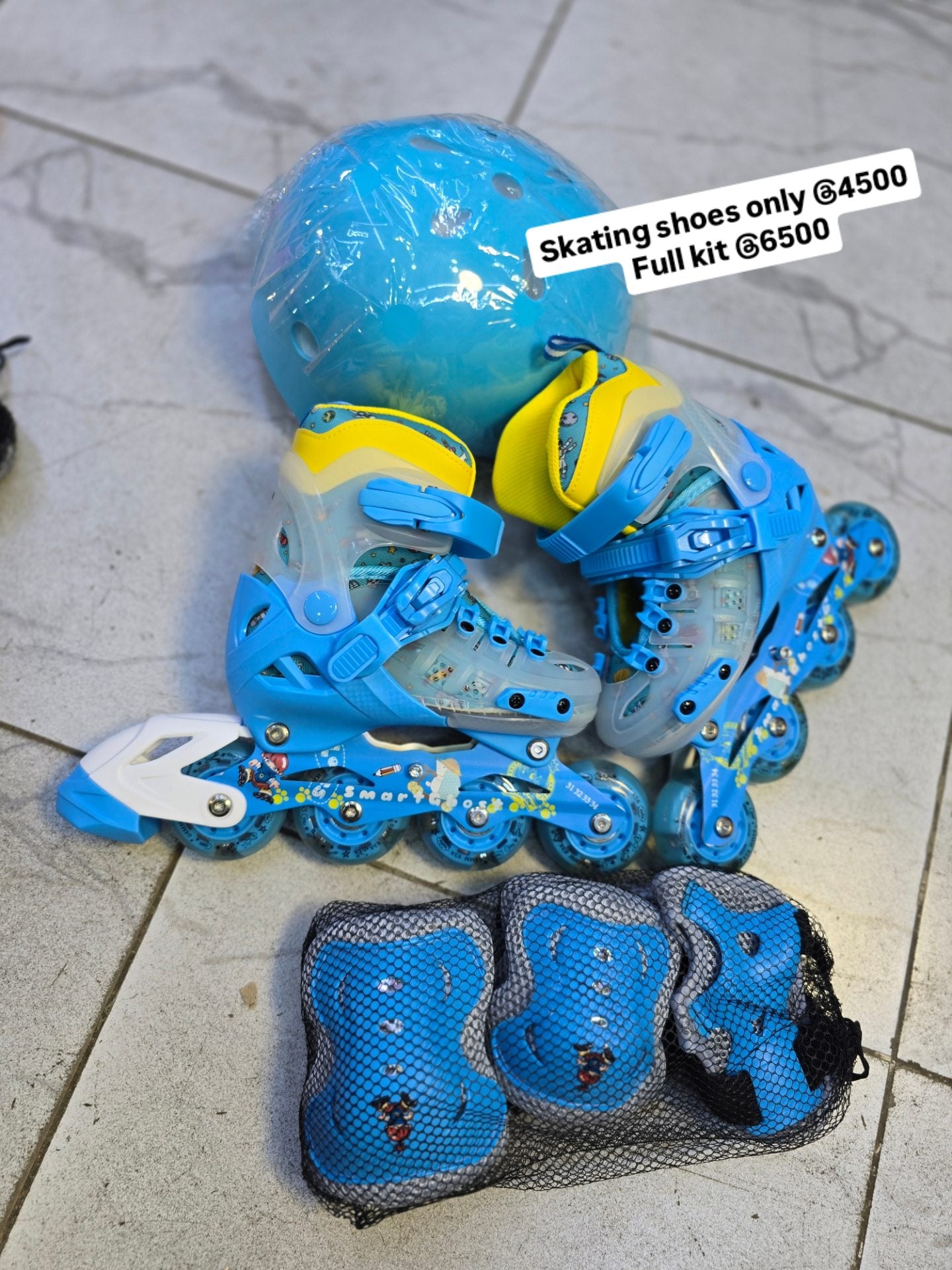 Complete Kids Adjustable Skating Shoes Set | Hardboot Inline Skates with Protective Gear