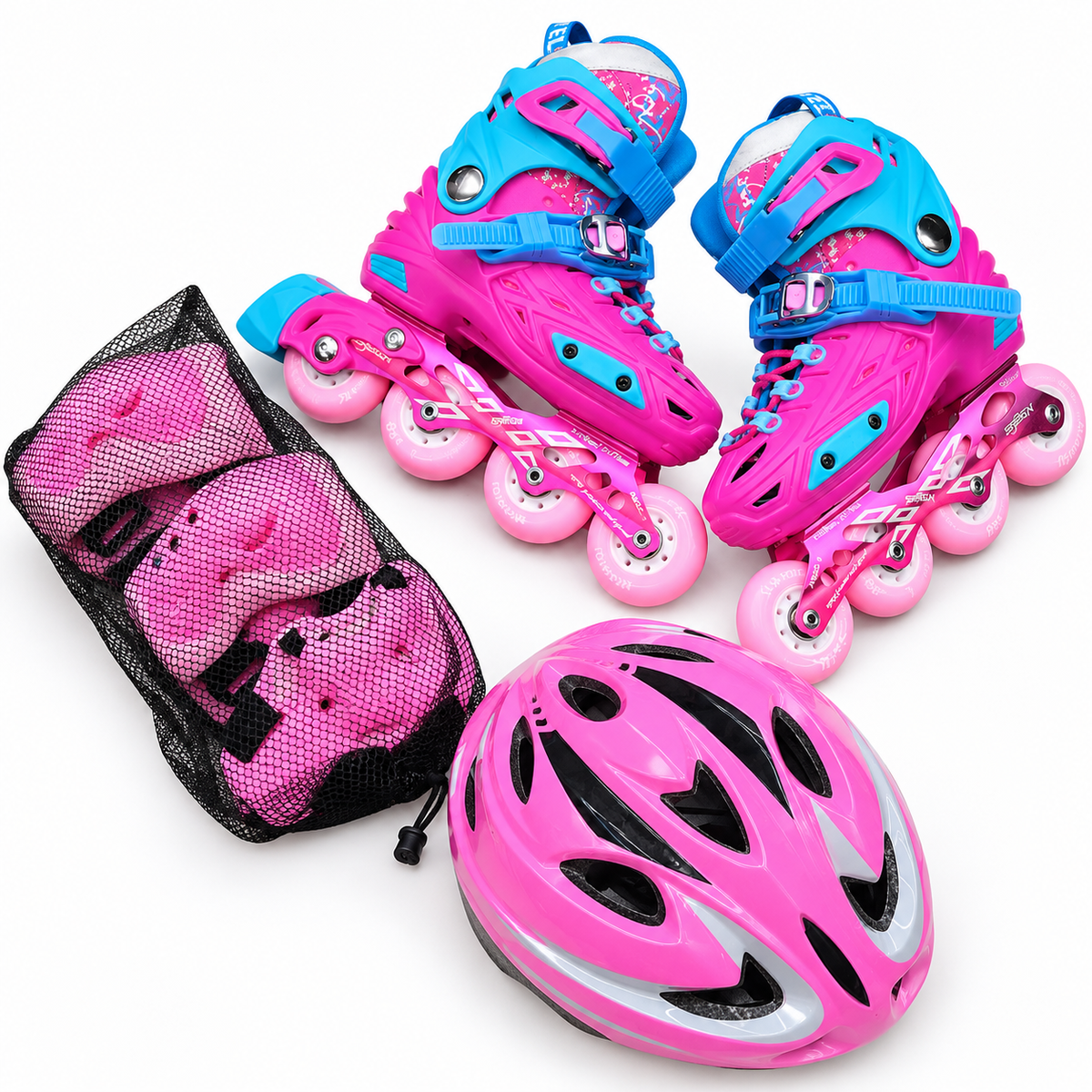 Best quality rubber wheel skating shoes for kids. Complete with protective gears